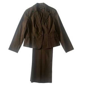 Talbots Brown Pant Suit Women's 14 Stretch Wide Leg Jacket & Pants Career Work